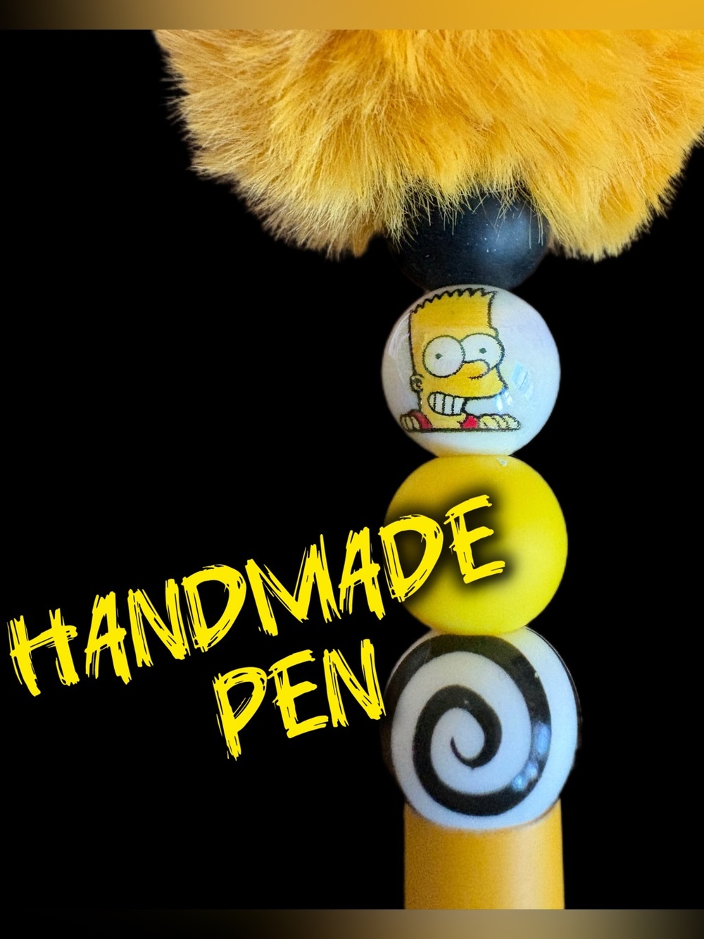Handmade Yellow Bart Simpson Pom-Pom Beaded Pen